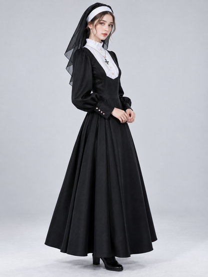 Black Nun Costume with White Insert and Cross