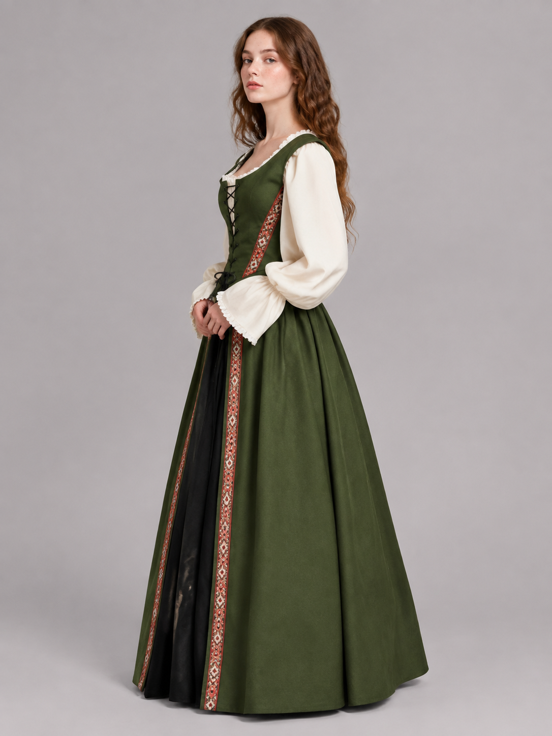 Medieval-Style Dress Set with Lacing side view