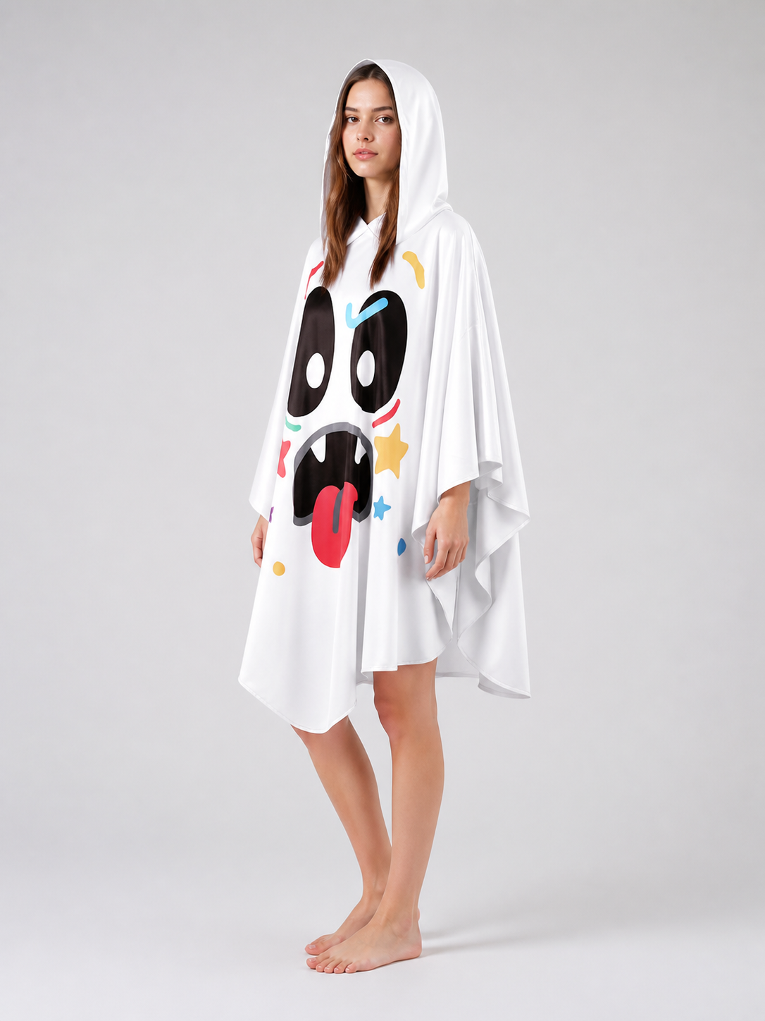 Hooded Cape with Ghost Print side view 2