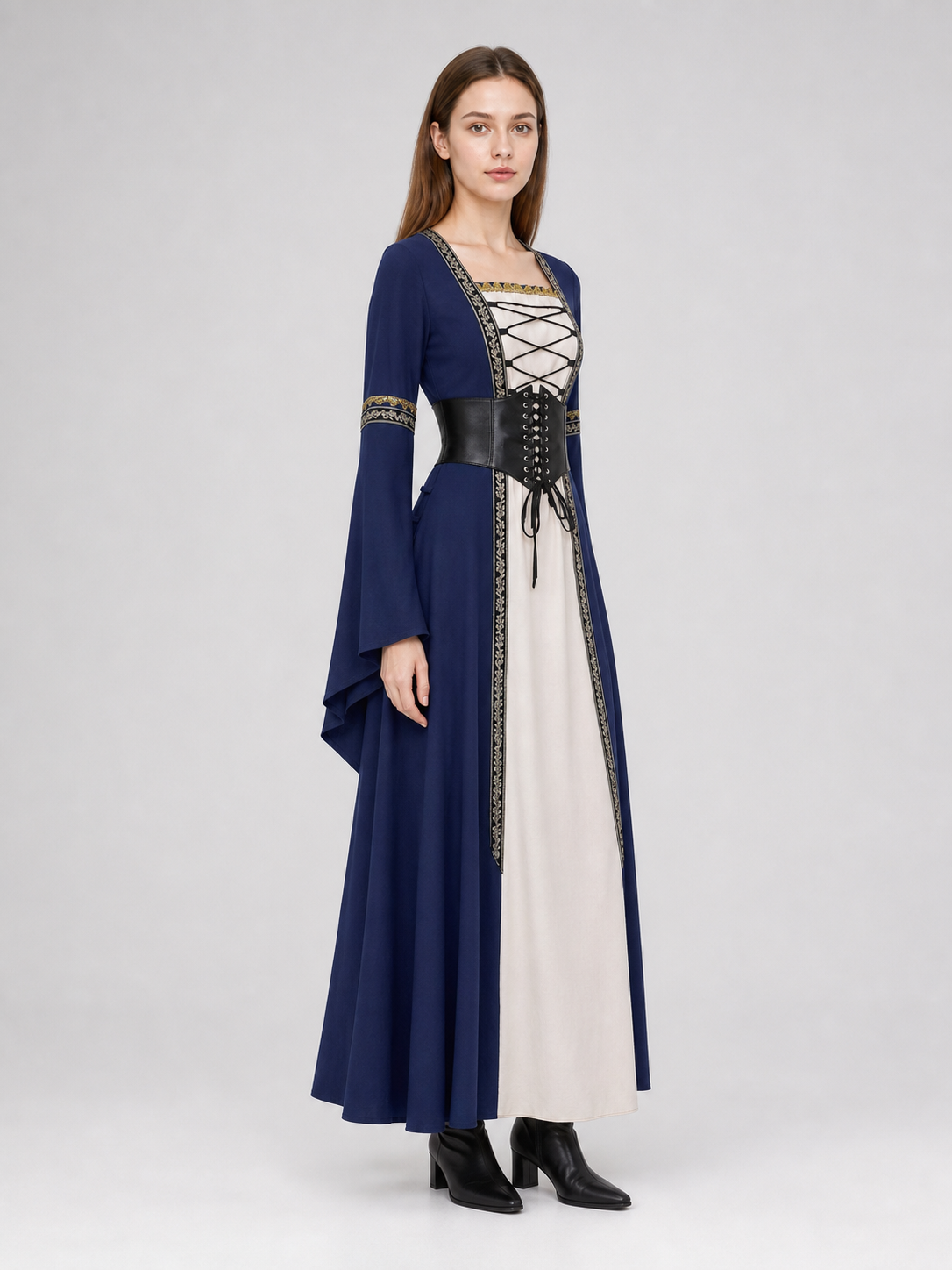 Long Renaissance-Style Dress with Long Sleeves