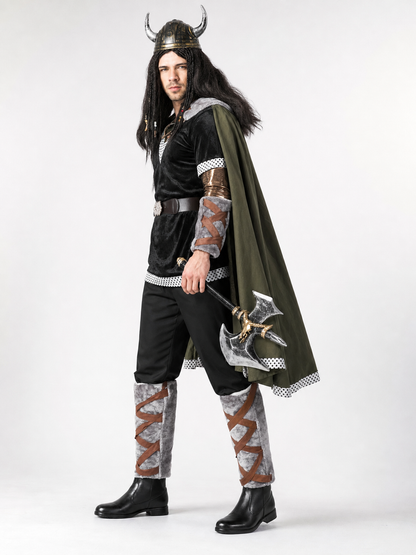 Viking Costume with Horned Helmet and Cape