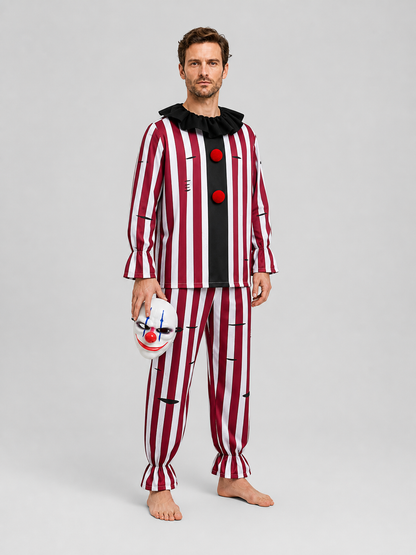 Scary Clown Costume with Mask, Red and White Stripes side view