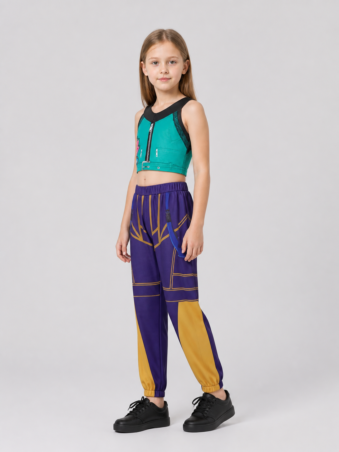 Cosplay Costume: Sleeveless Zip-Up Top and Pants side view
