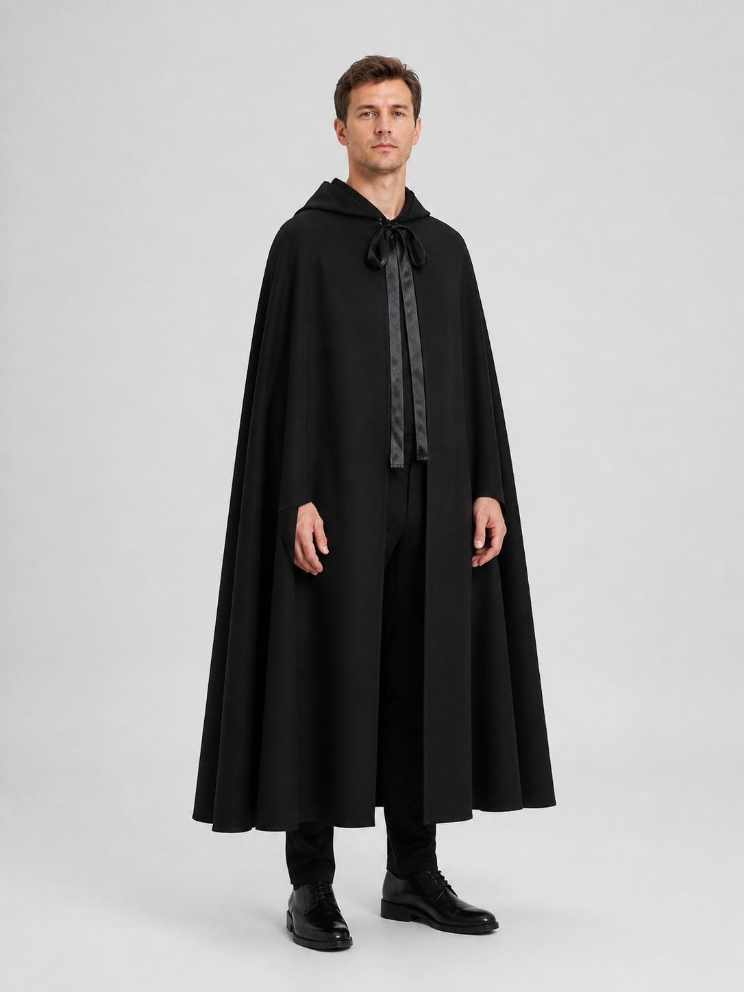 Long Black Hooded Cosplay Cape side view
