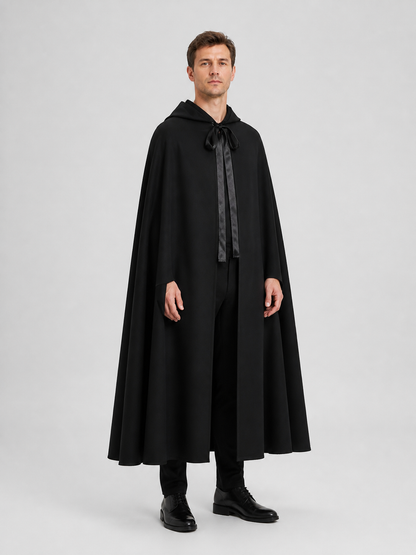 Long Black Hooded Cosplay Cape side view