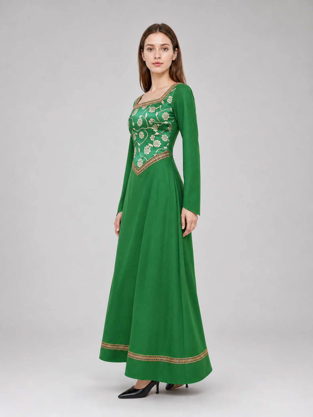 Green Fiona Cosplay Dress with Gold Decoration
