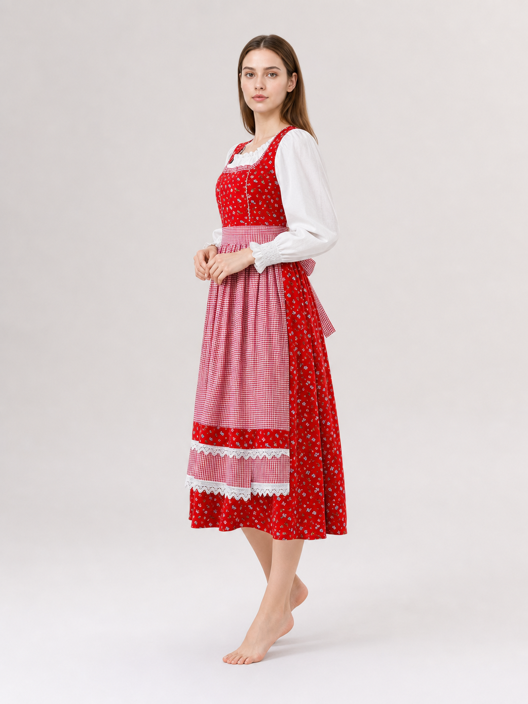 Red Riding Hood Cosplay Dress, Red and White side view