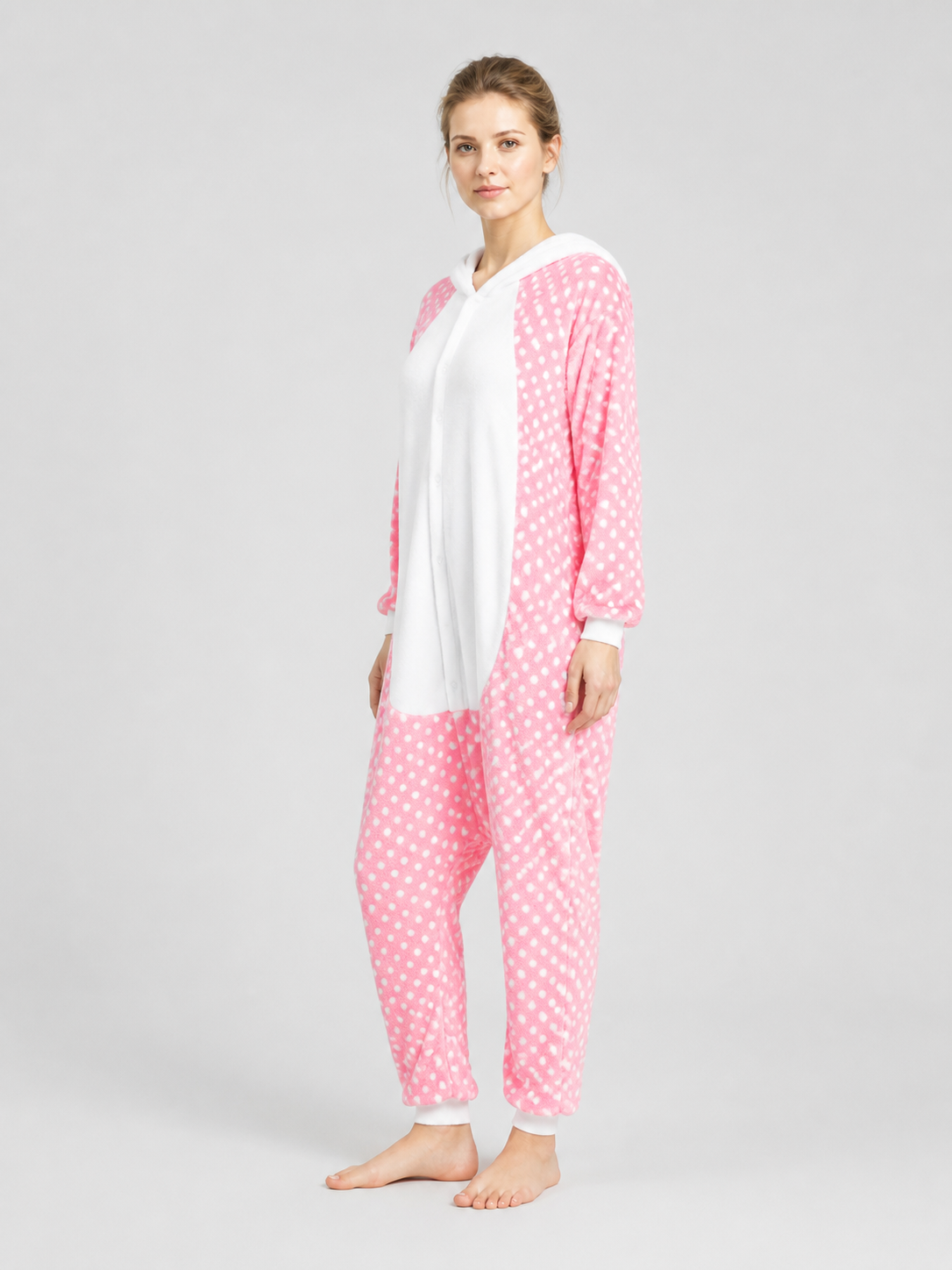 Polka-Dot Flannel Hooded Onesie Pajama side view