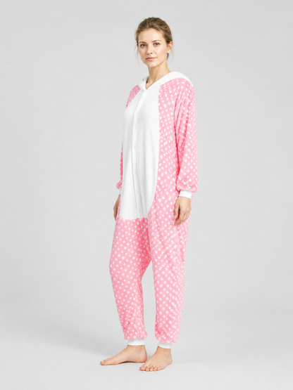 Polka-Dot Flannel Hooded Onesie Pajama side view