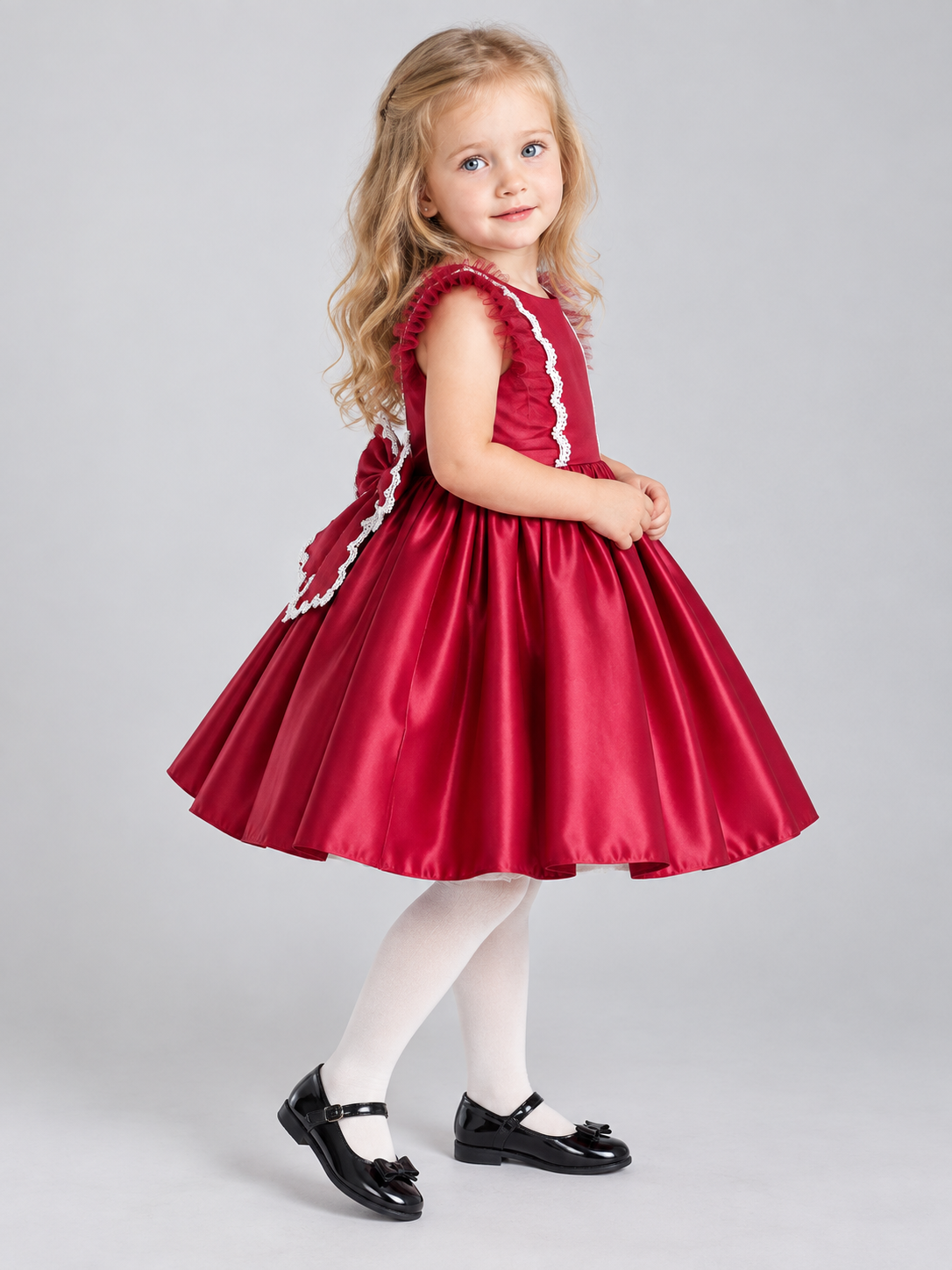 Burgundy Lace Girls' Party Dress