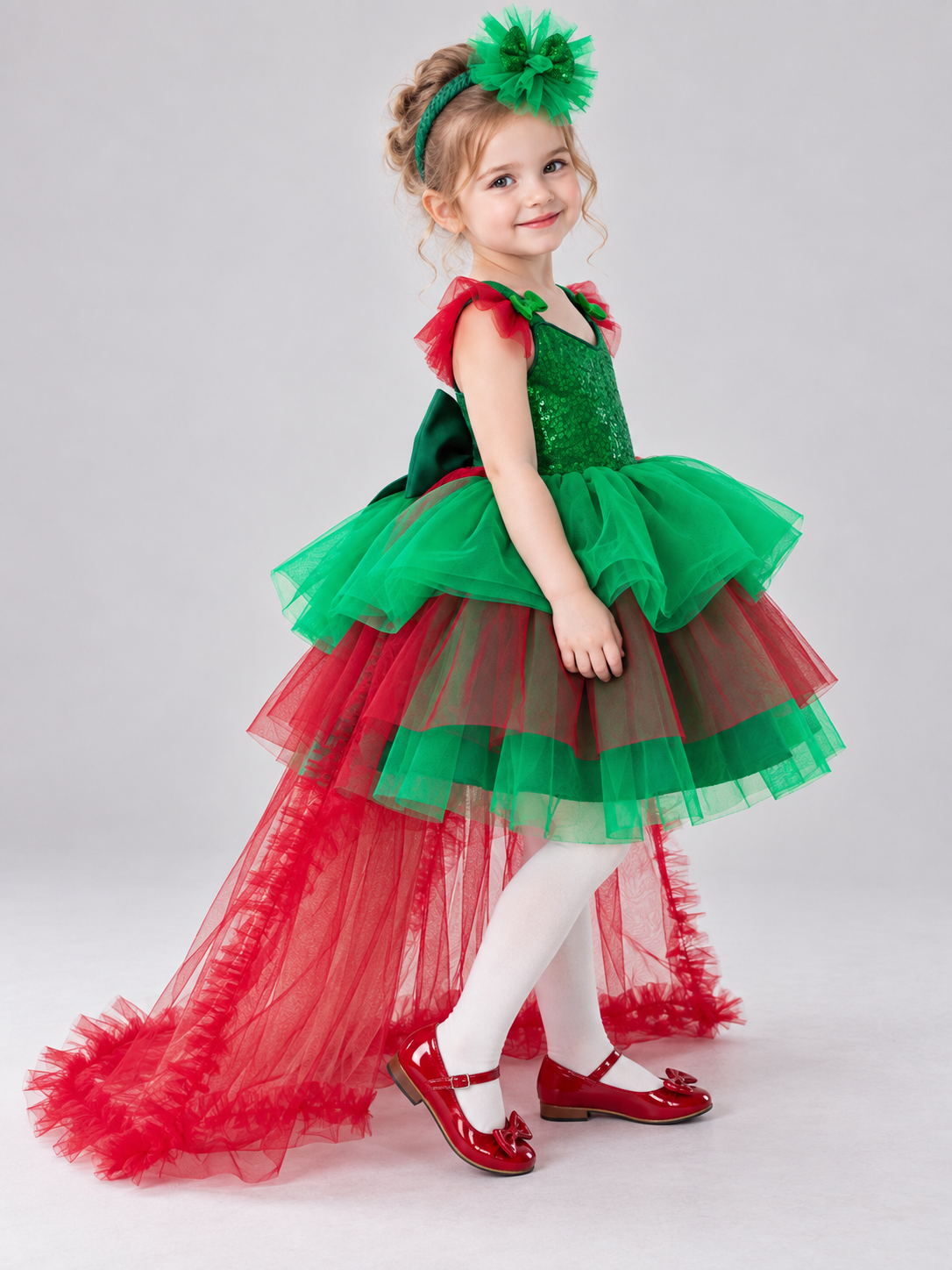 Girls' Holiday Dress with Sequins and a Train