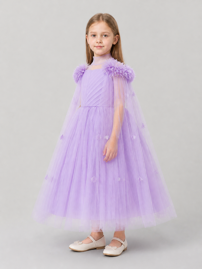 Dressy Girls’ Tulle Dress with Flowers