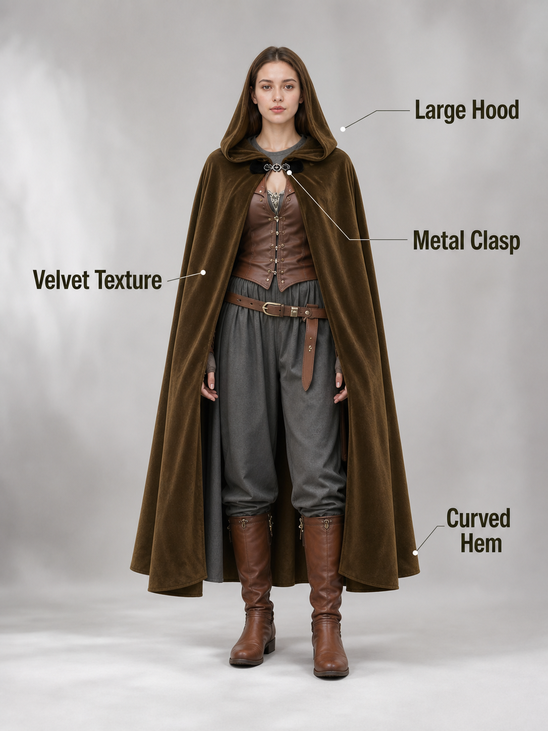 Brown Hooded Costume Cape