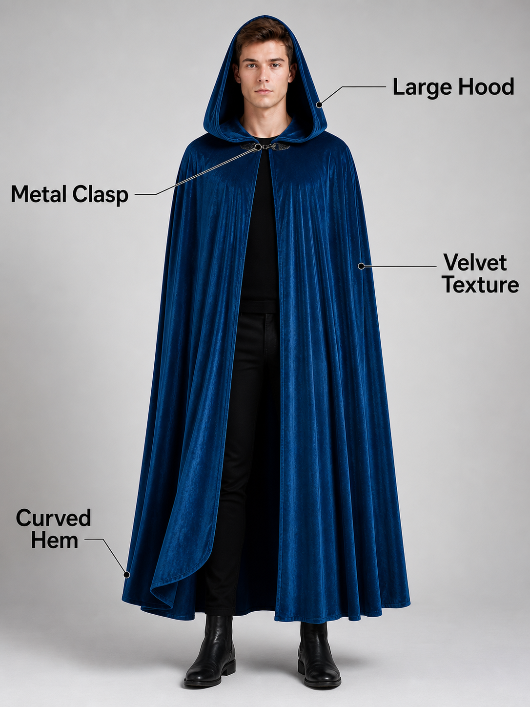 Blue Medieval Hooded Costume Cloak