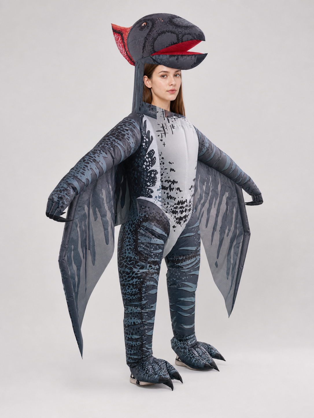 Gray Bird Mascot Costume with Wings, One Size