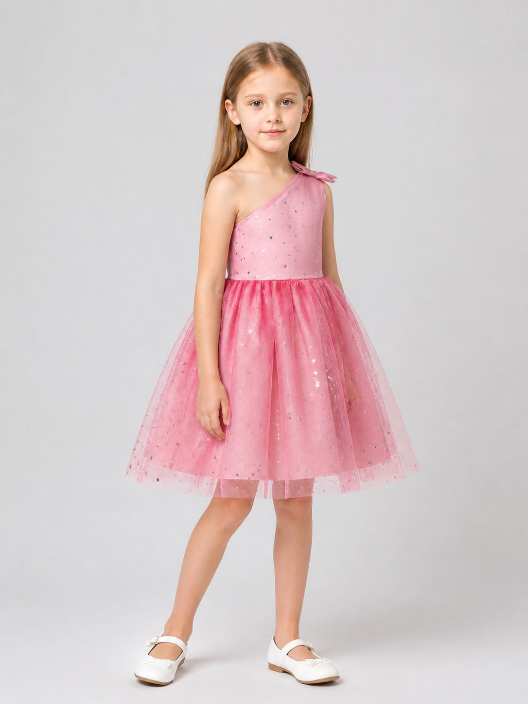 Festive Princess Dress with a Tulle Skirt and Sequins side view