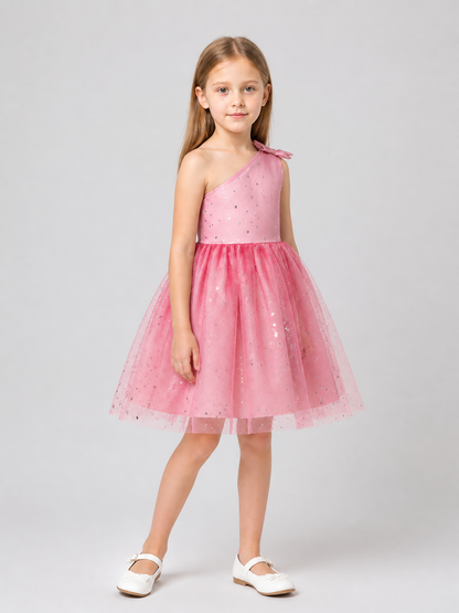 Festive Princess Dress with a Tulle Skirt and Sequins side view