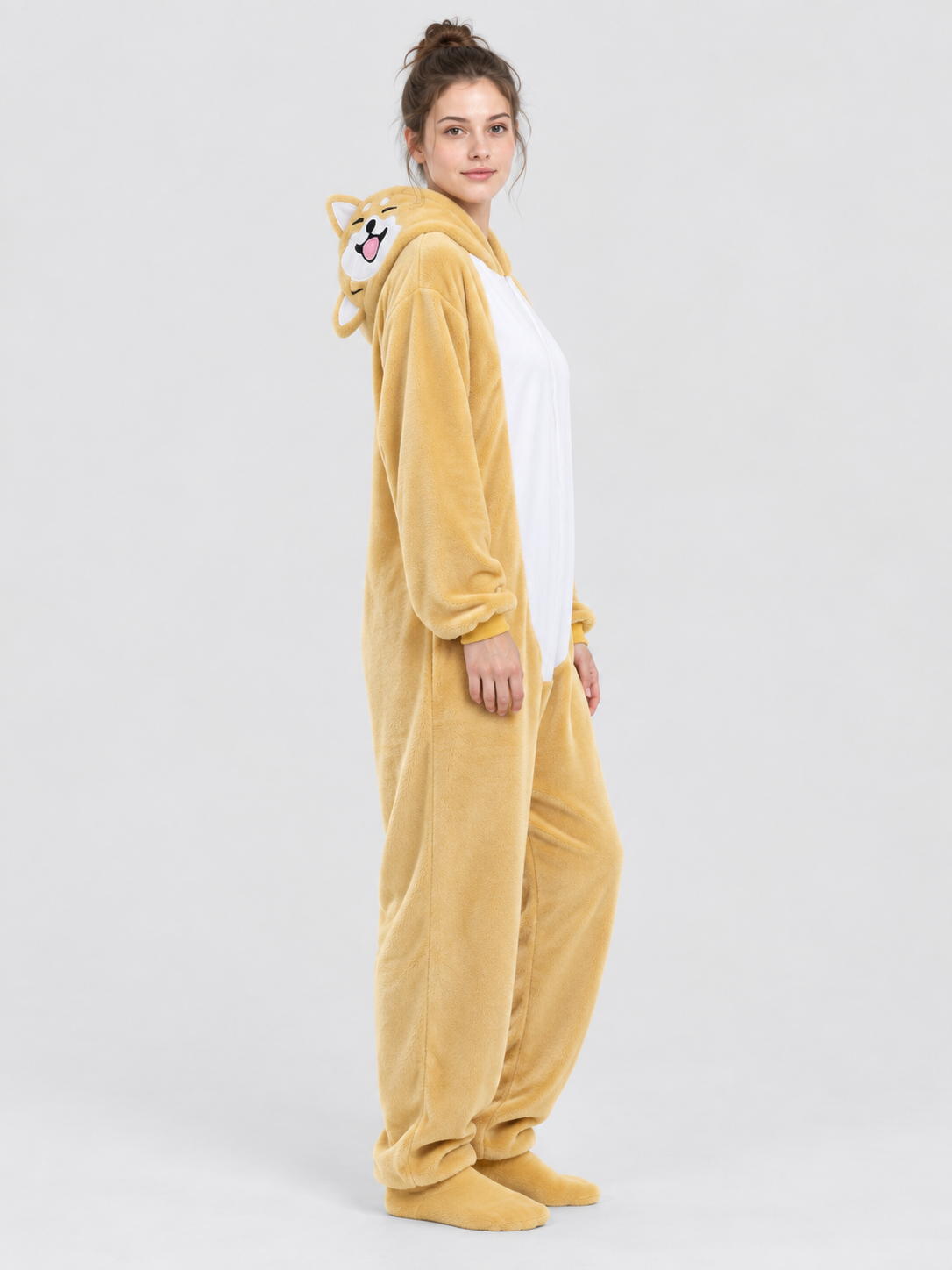Yellow-Beige Hooded Pajama Jumpsuit with Ears