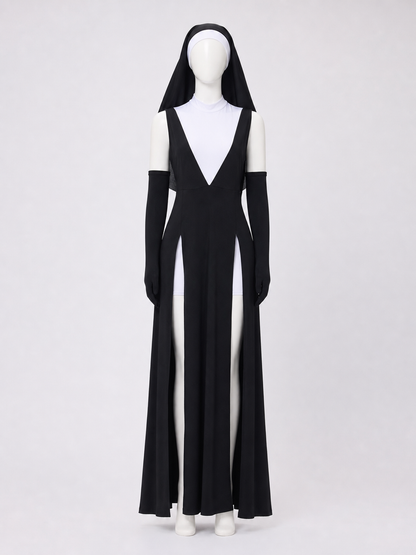 Gothic Long Dress Costume with a High Slit