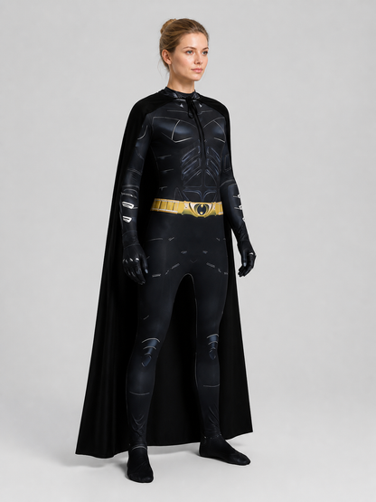 Batman Costume: Fitted Jumpsuit with Cape side view