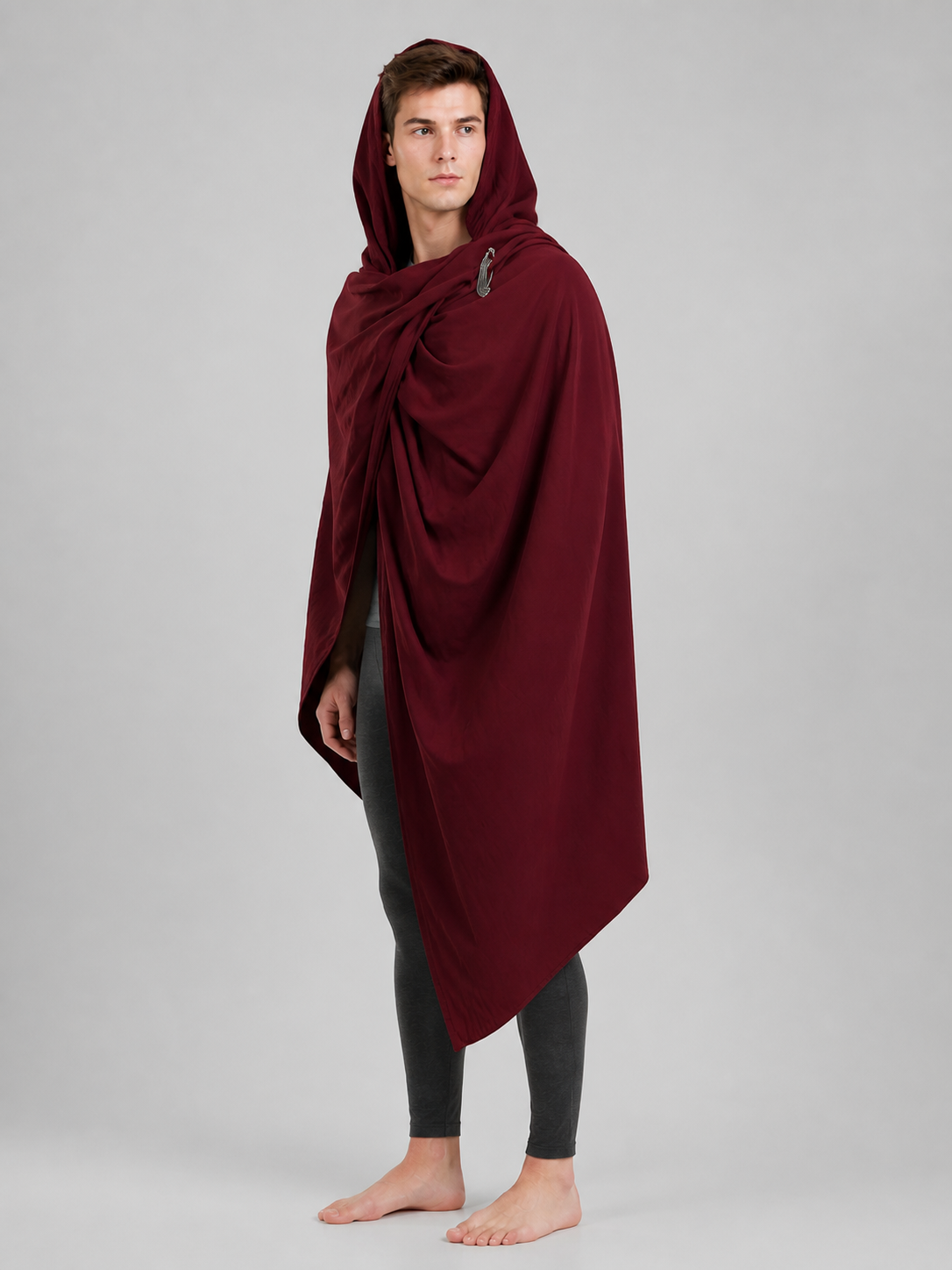Burgundy Hooded Cape, Metal Clasp