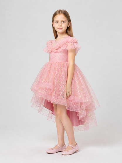 Sequin Princess Dress with Full Skirt and Ruffles side view