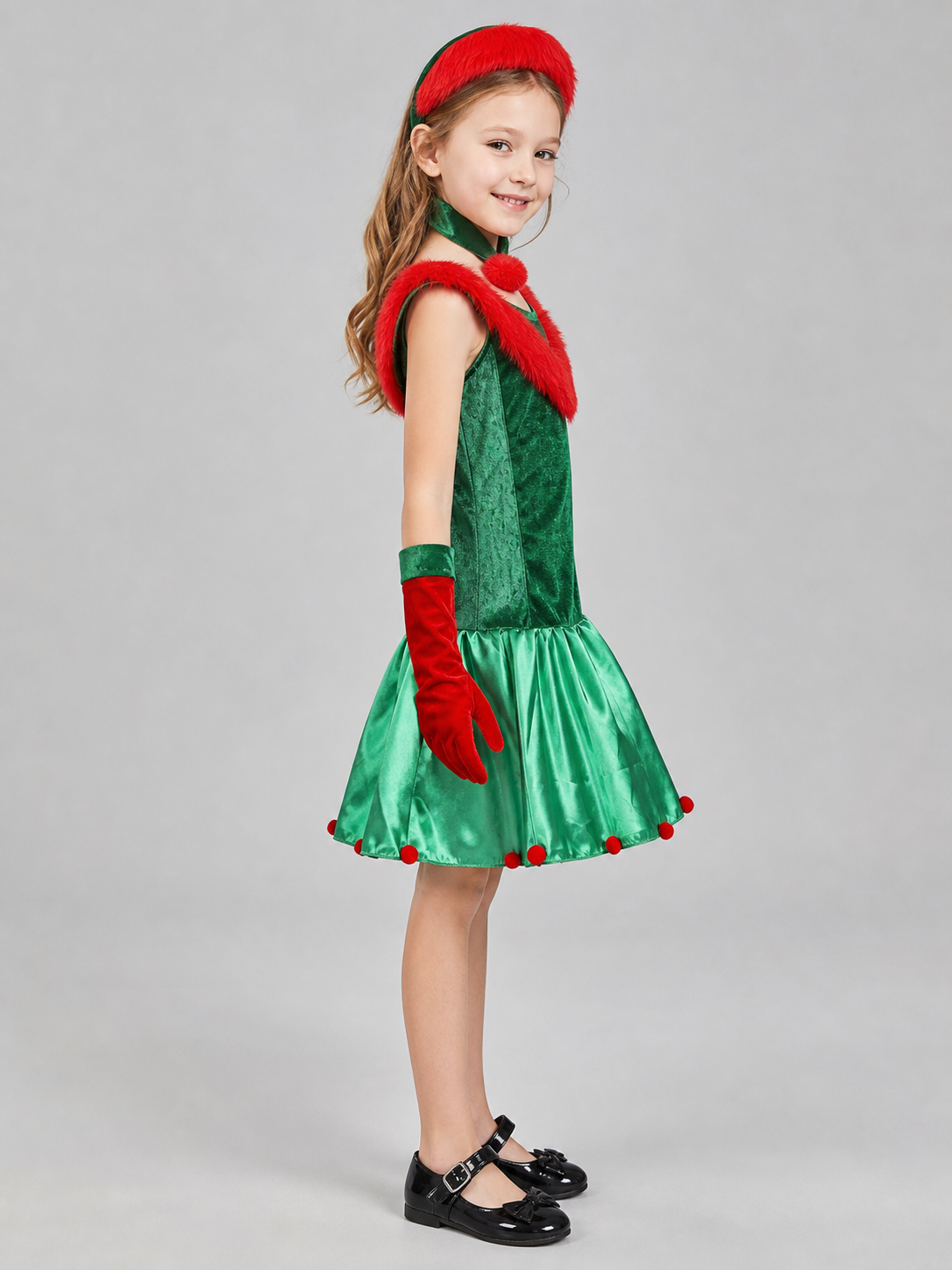 Christmas Elf Costume: Dress, Hat, and Gloves