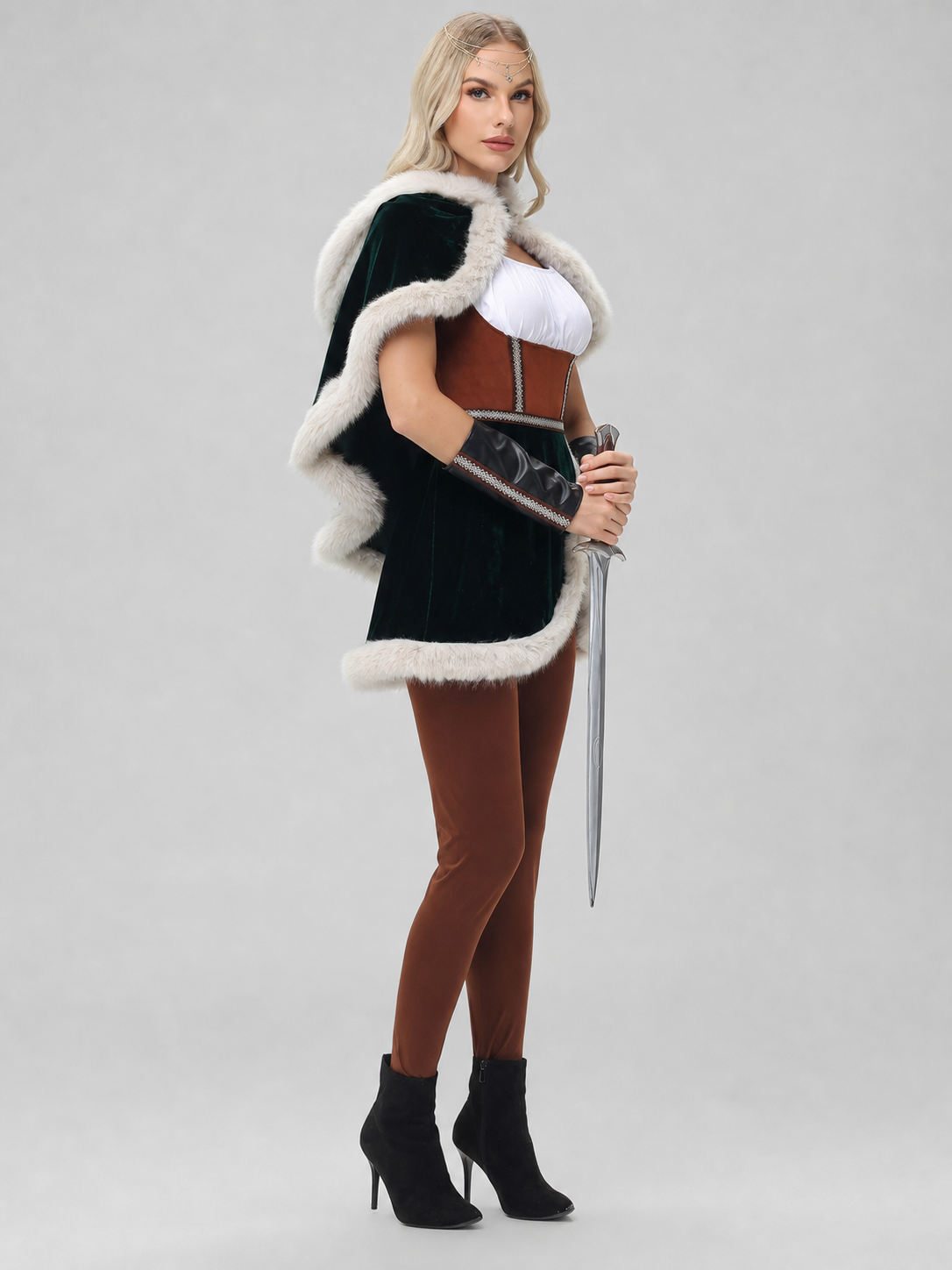 Viking Stage Costume with Cape and Fur Trim