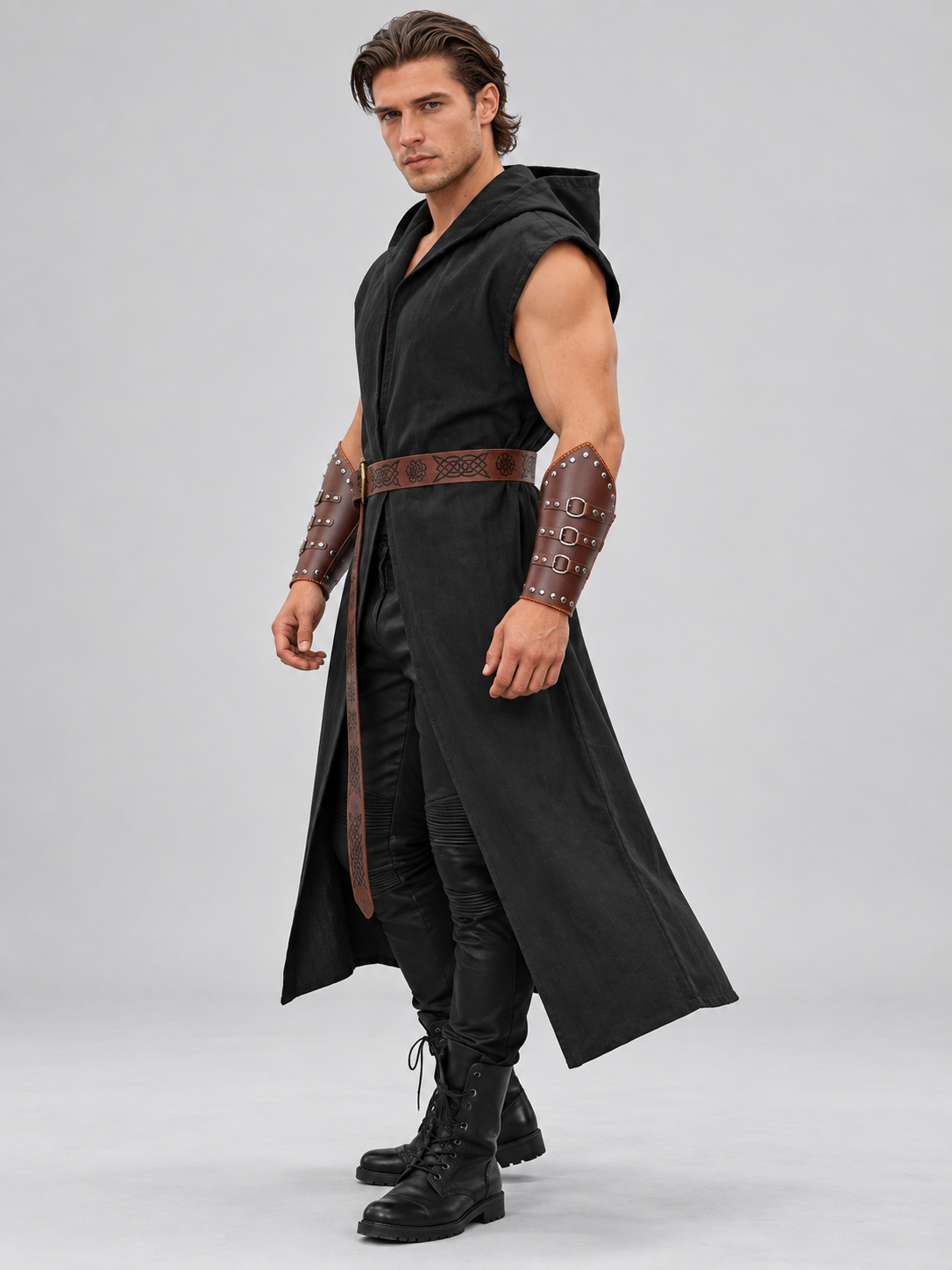 Medieval Costume: Hooded Tunic, Belt, and Bracers
