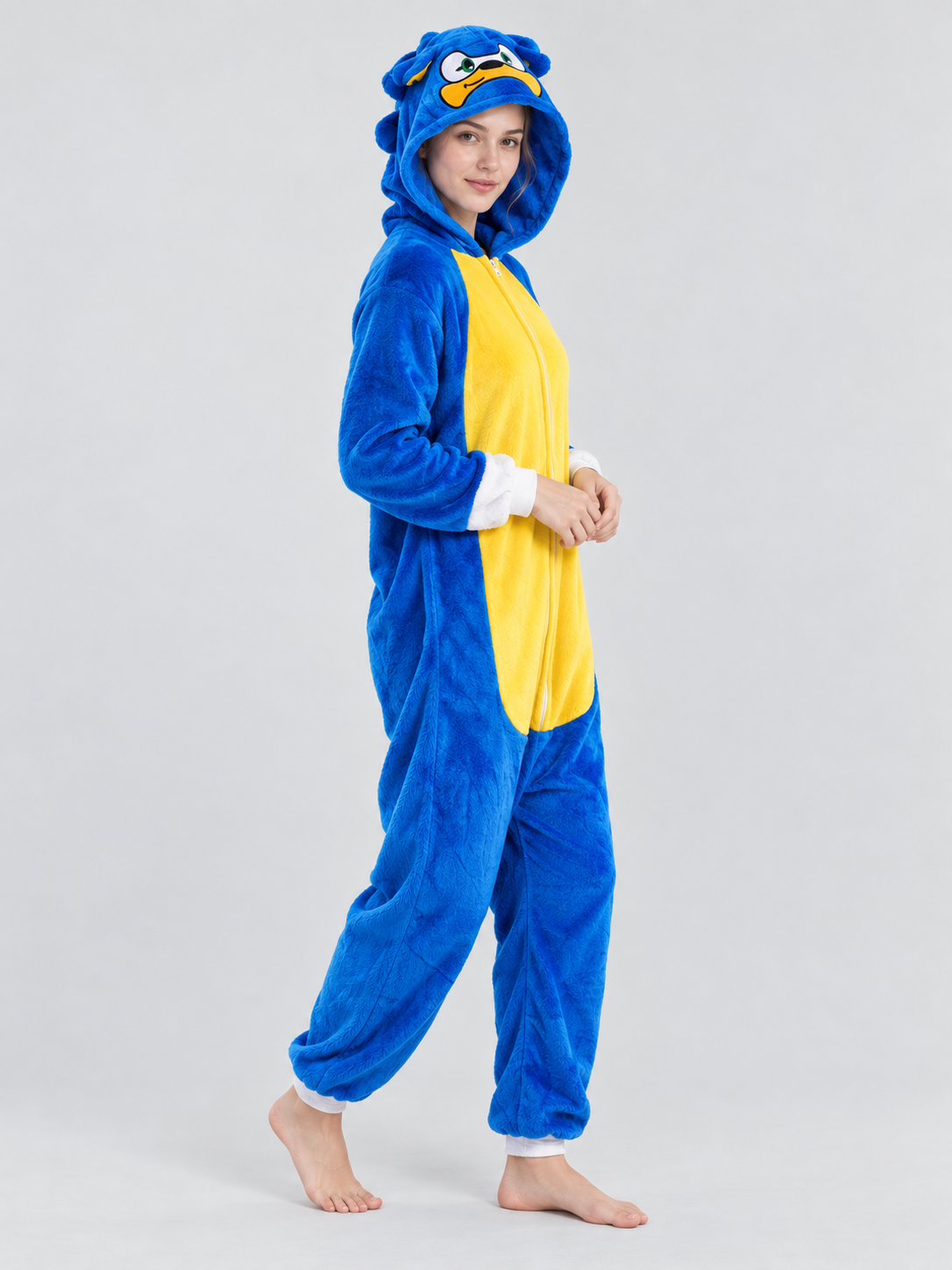 Blue Hooded Pajama Jumpsuit with Yellow Insert