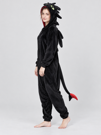 Black Kigurumi with Hood, Horns, and Tail
