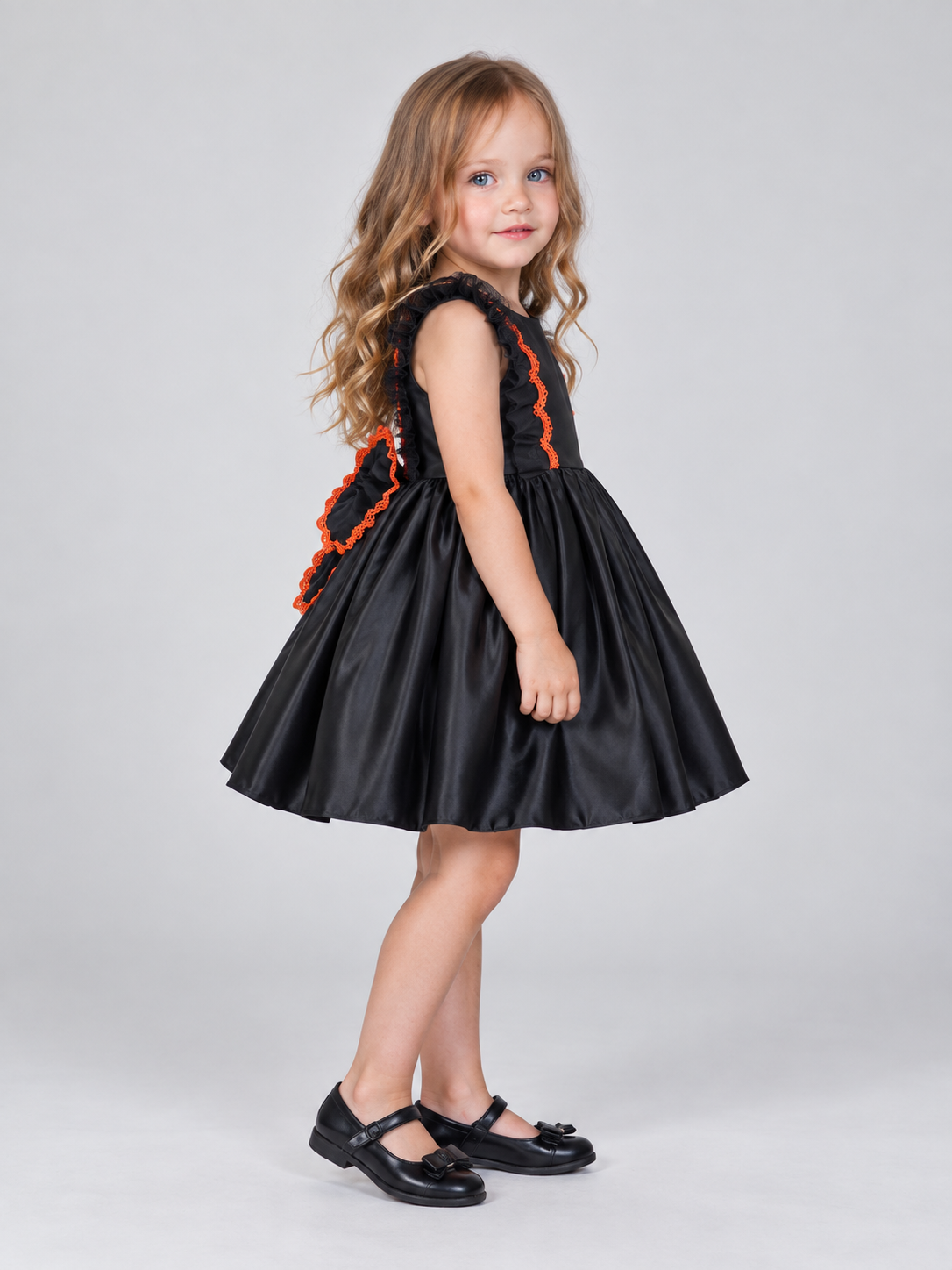 black girls formal dress black sleeveless a-line orange trim back bow product image 5