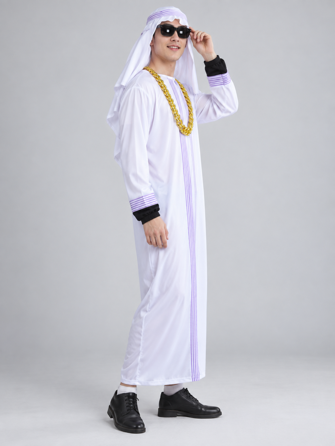 Carnival Costume with Purple Stripes and Headpiece
