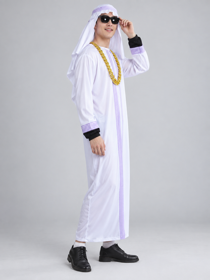 Carnival Costume with Purple Stripes and Headpiece