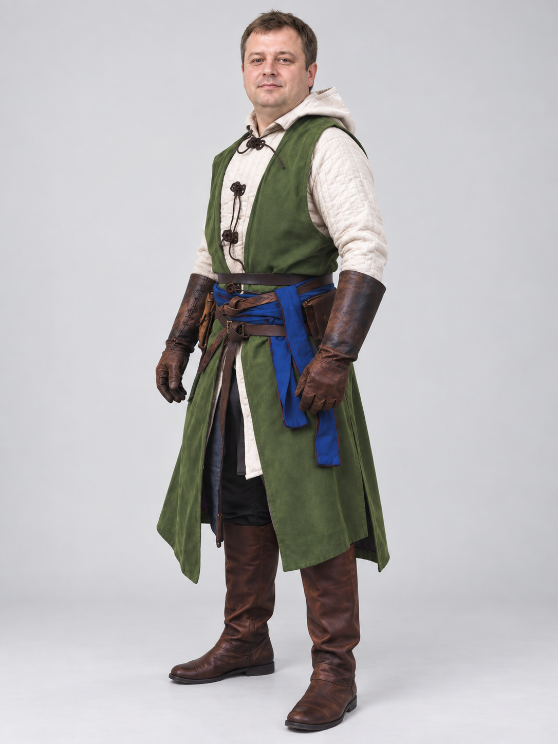 Long Dark Green Vest with Lacing and Slits
