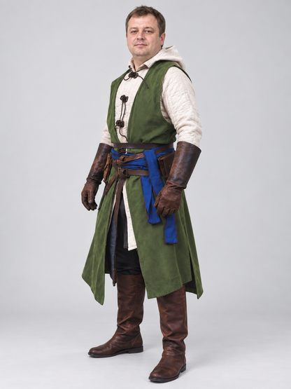 Long Dark Green Vest with Lacing and Slits