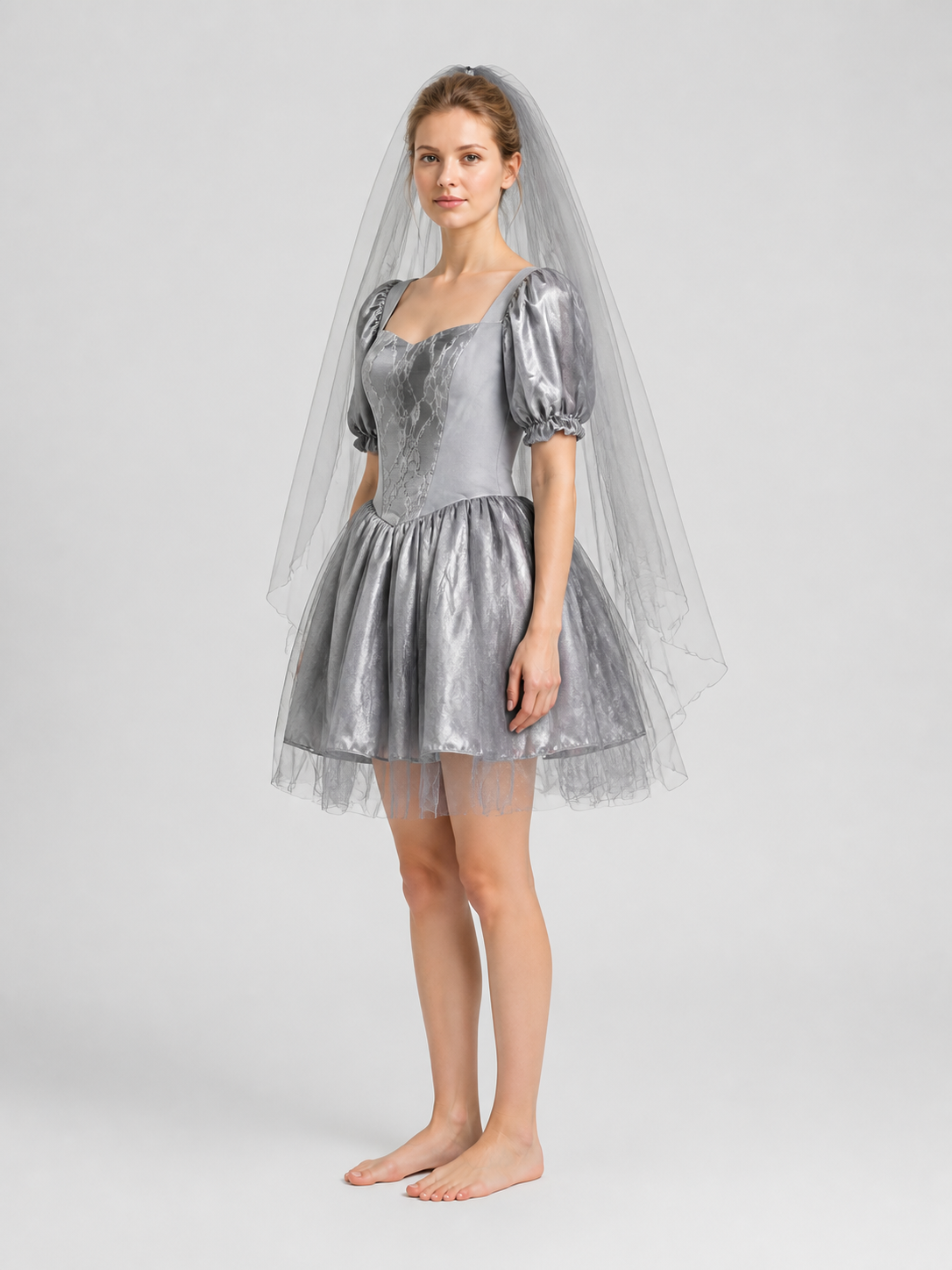 Retro Halloween Ghost Bride Dress with Veil side view