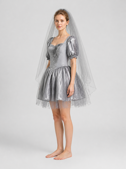 Retro Halloween Ghost Bride Dress with Veil side view