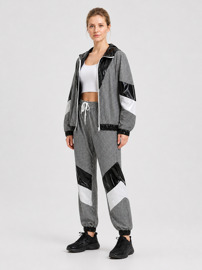 Retro Hooded Tracksuit, Black and Silver side view
