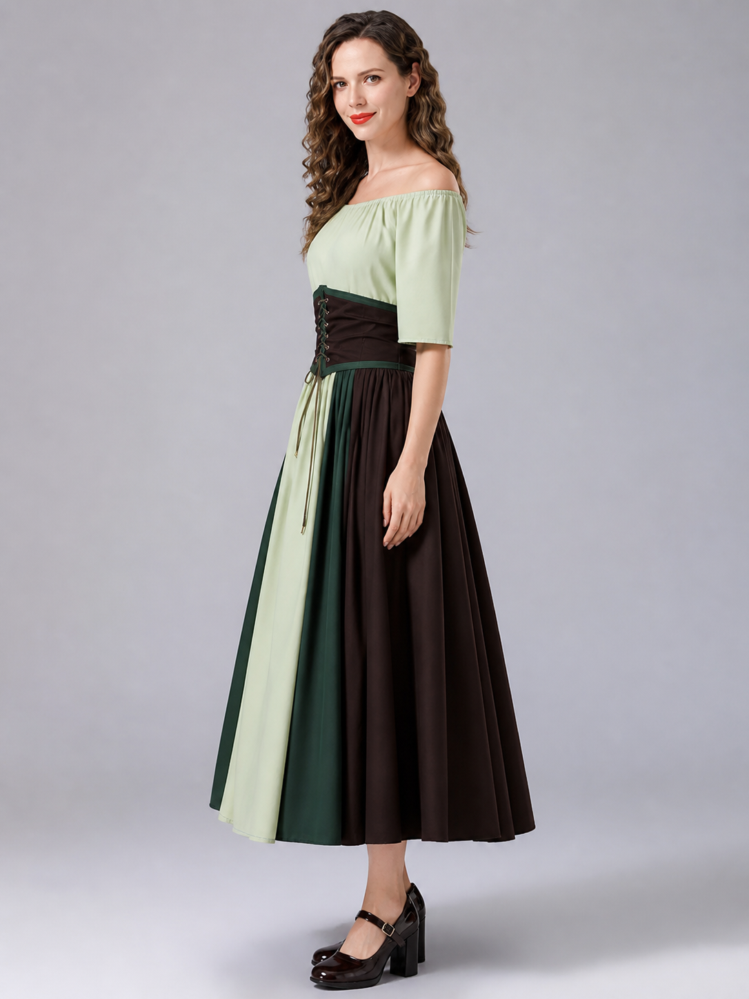 Medieval-Style Midi/Maxi Dress with Corset Belt side view