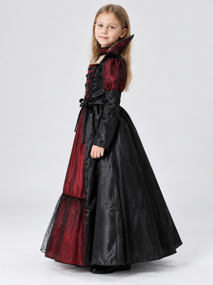 Kids' carnival costume with a puffy skirt, black and burgundy