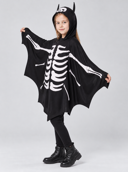 Children's Skeleton Costume Cape with Hood side view