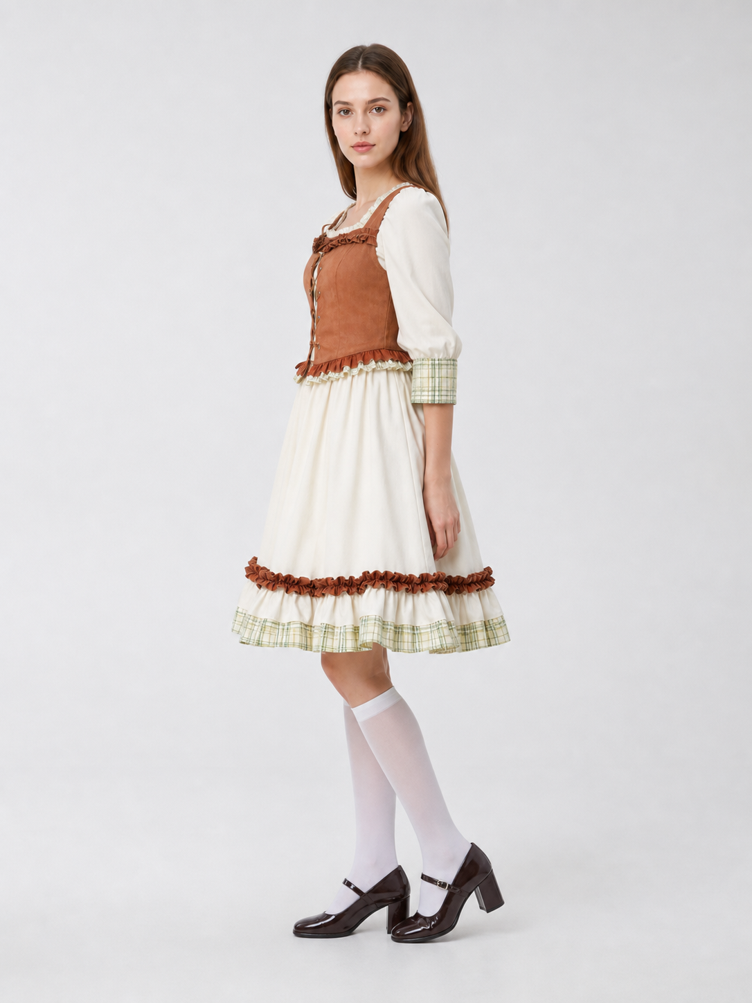Folk-Style Costume Dress with Scarf
