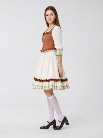 Folk-Style Costume Dress with Scarf