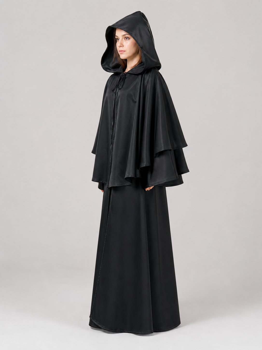 Black Hooded Costume Cloak with Zipper