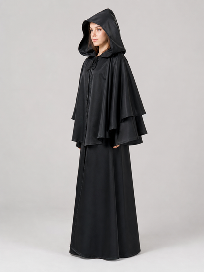 Black Hooded Costume Cloak with Zipper