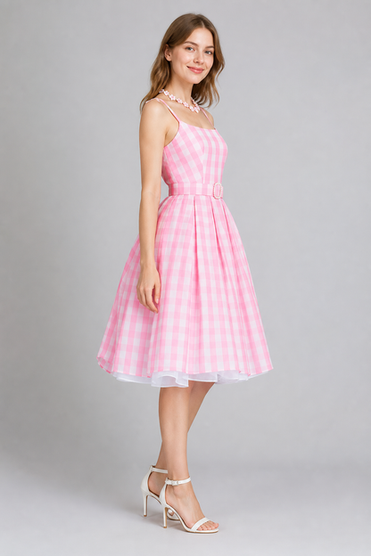 Barbie-Style Cosplay Dress, Pink Gingham