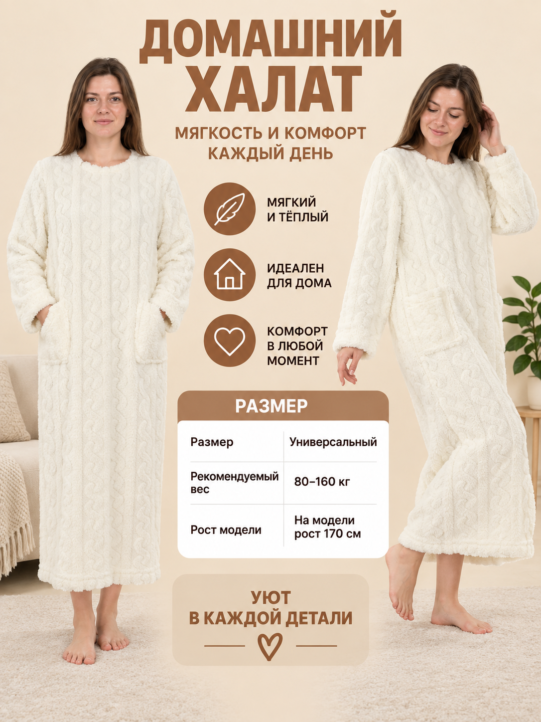 White Coral Fleece Home Robe with Textured Pattern