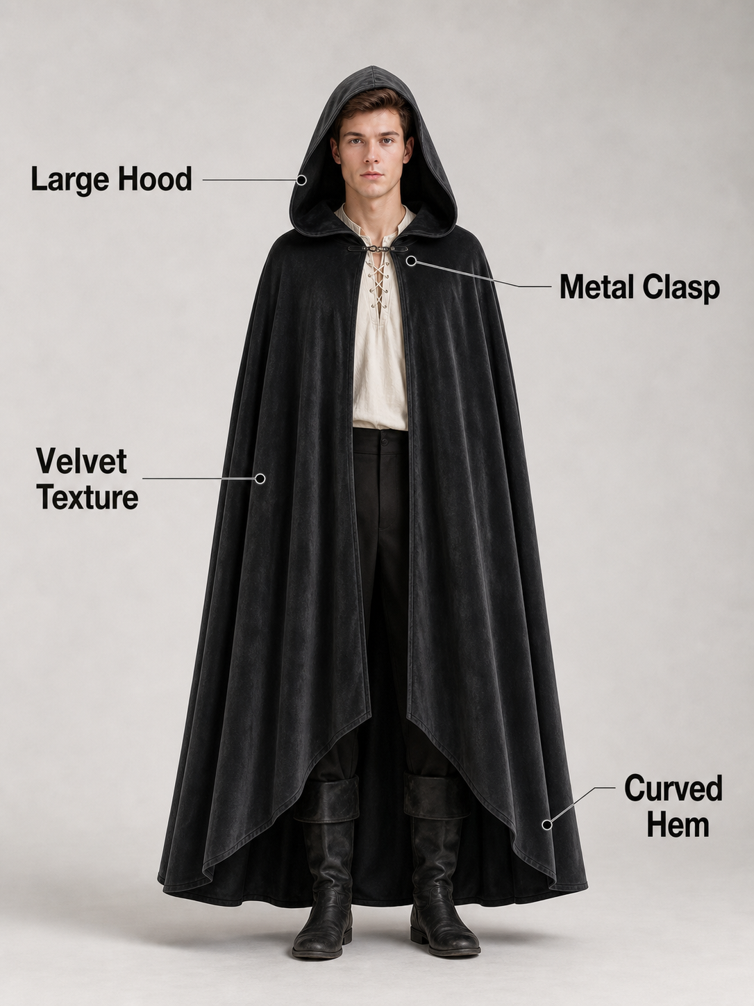 Long black hooded costume cloak