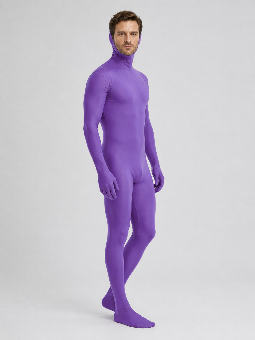 Purple Form-Fitting Bodysuit with Open Face side view